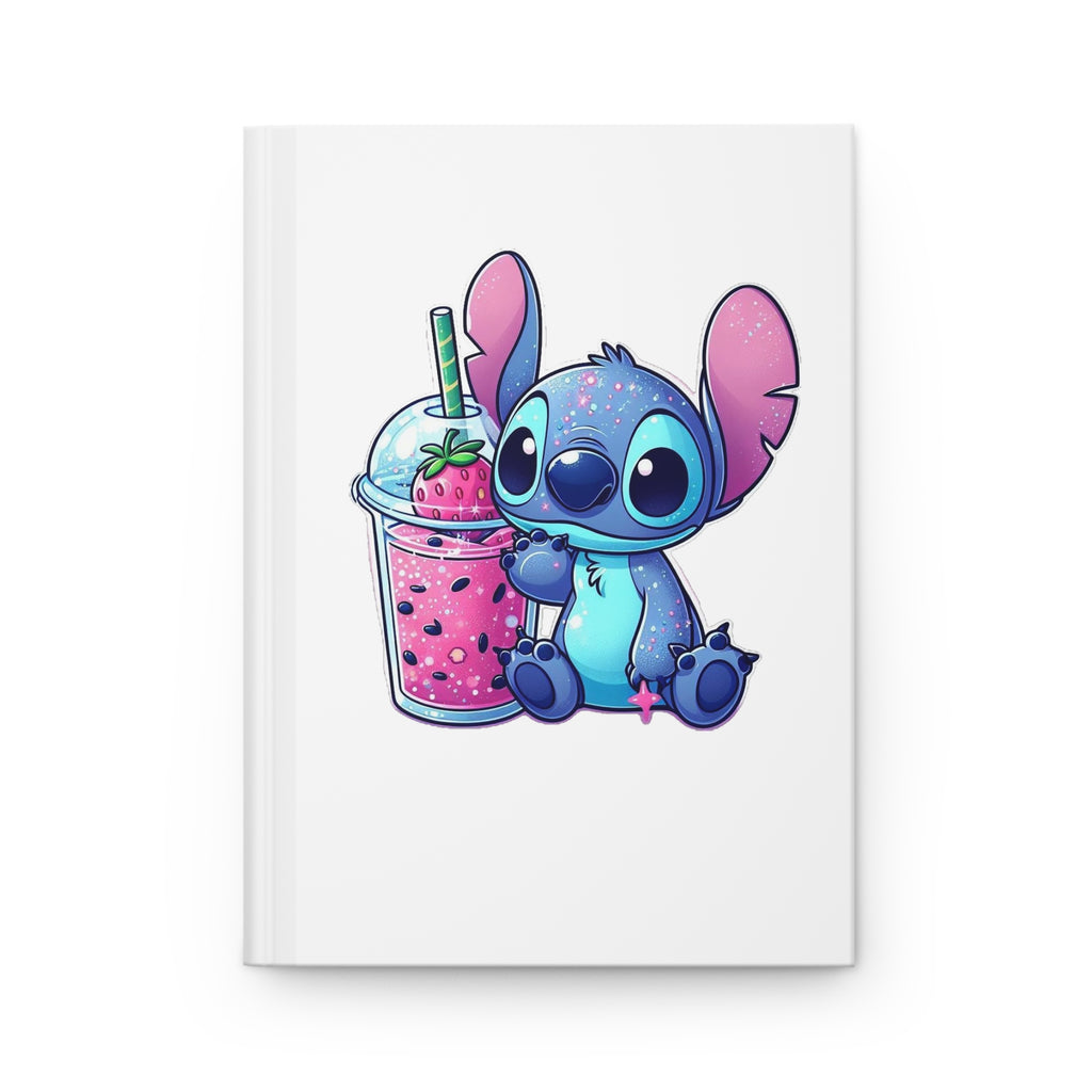 Cute Blue Alien Journal with Strawberry Boba Illustration – Hardcover Notebook