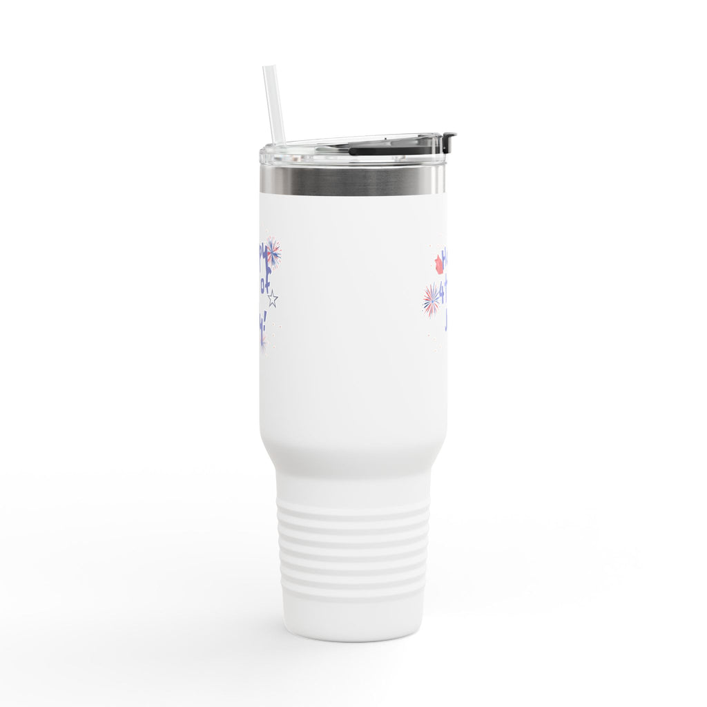 40oz Insulated Travel Mug — "Happy 4th of July" Patriotic Fireworks Design