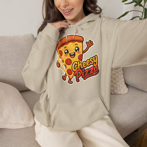 Sweat à capuche unisexe à imprimé pizza au fromage