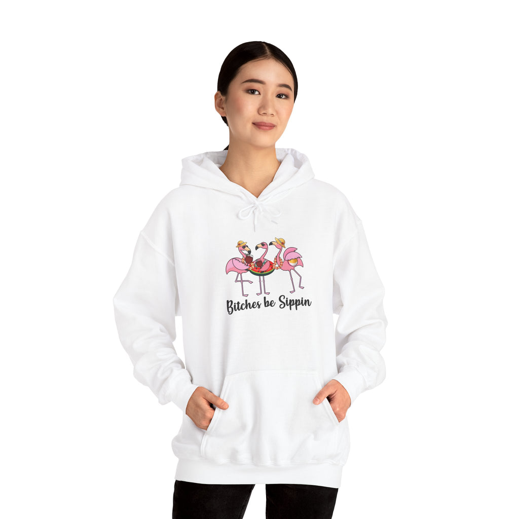 Flamingo 'Bitches Be Sippin' Hoodie – Funny Tropical Ladies Wine Graphic Sweatshirt