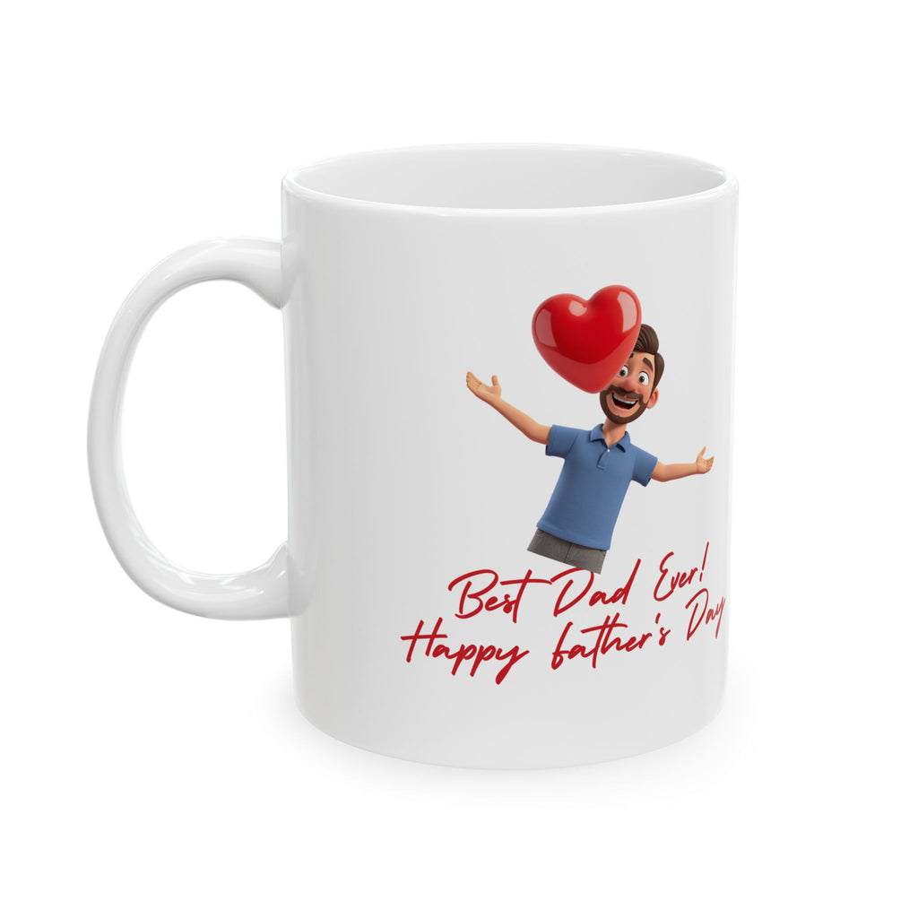 Valentine's Day Ceramic Mug – 'Best Dad Ever! Happy Valentine's Day' Cute Heart Character