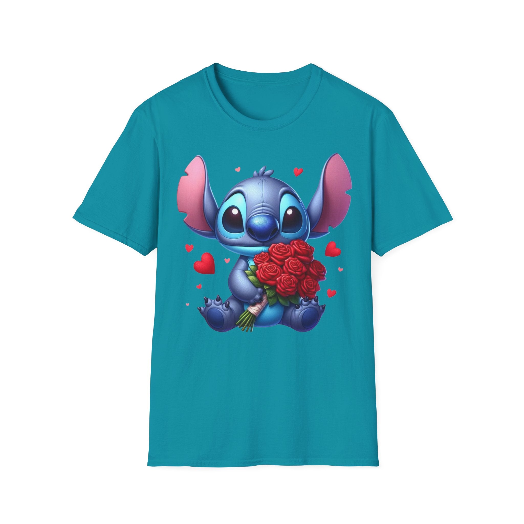 Stitch Holding Roses T-Shirt — Cute Valentine’s Day Cartoon Tee