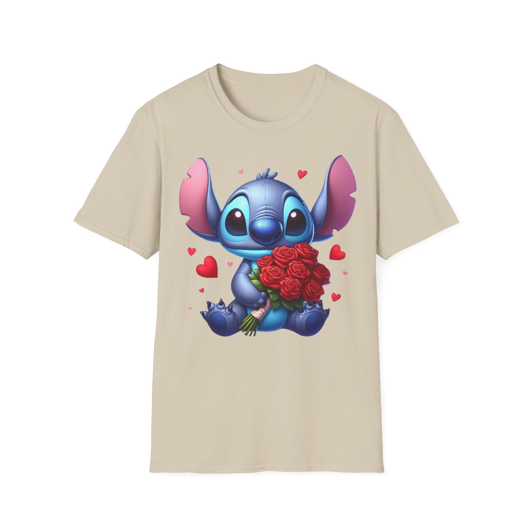 Stitch Holding Roses T-Shirt — Cute Valentine’s Day Cartoon Tee