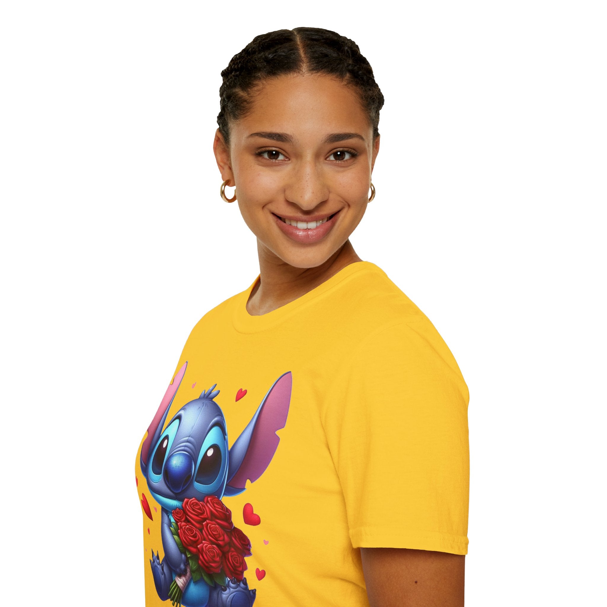 Stitch Holding Roses T-Shirt — Cute Valentine’s Day Cartoon Tee