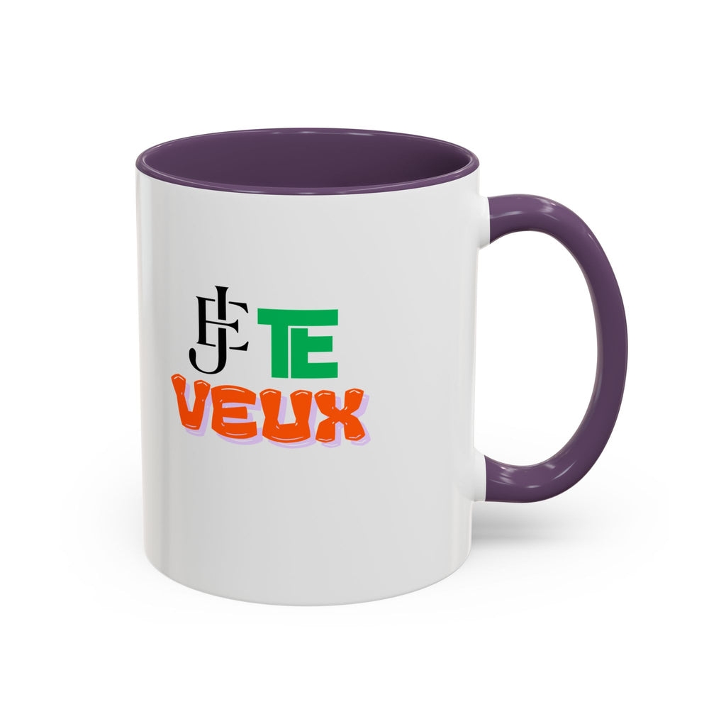French Phrase Accent Mug — "Je Te Veux" Colorful Ceramic Coffee Mug (11/15oz)