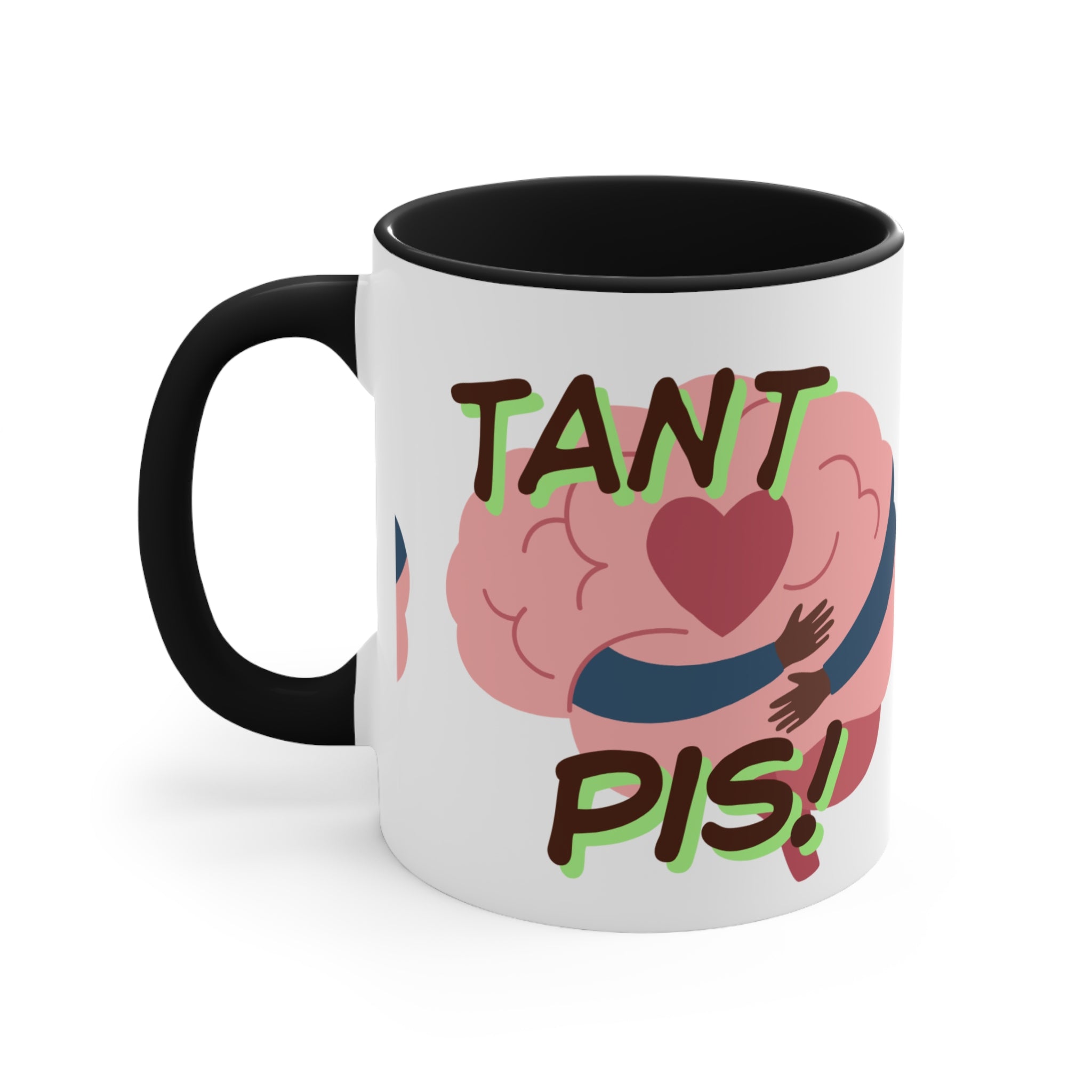 Accent Mug — 'Tant Pis!' Hugging Brain Design, Funny French Phrase Coffee Cup