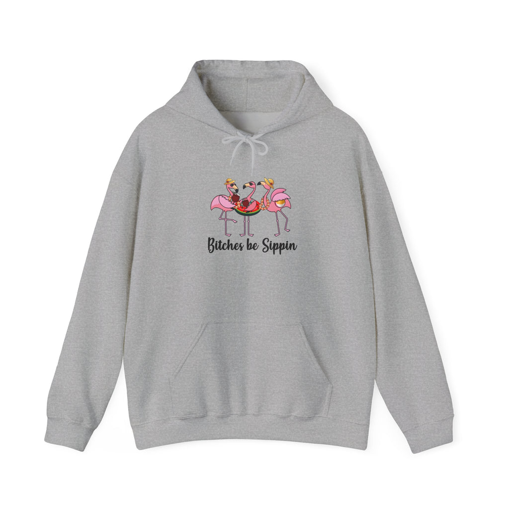 Flamingo 'Bitches Be Sippin' Hoodie – Funny Tropical Ladies Wine Graphic Sweatshirt