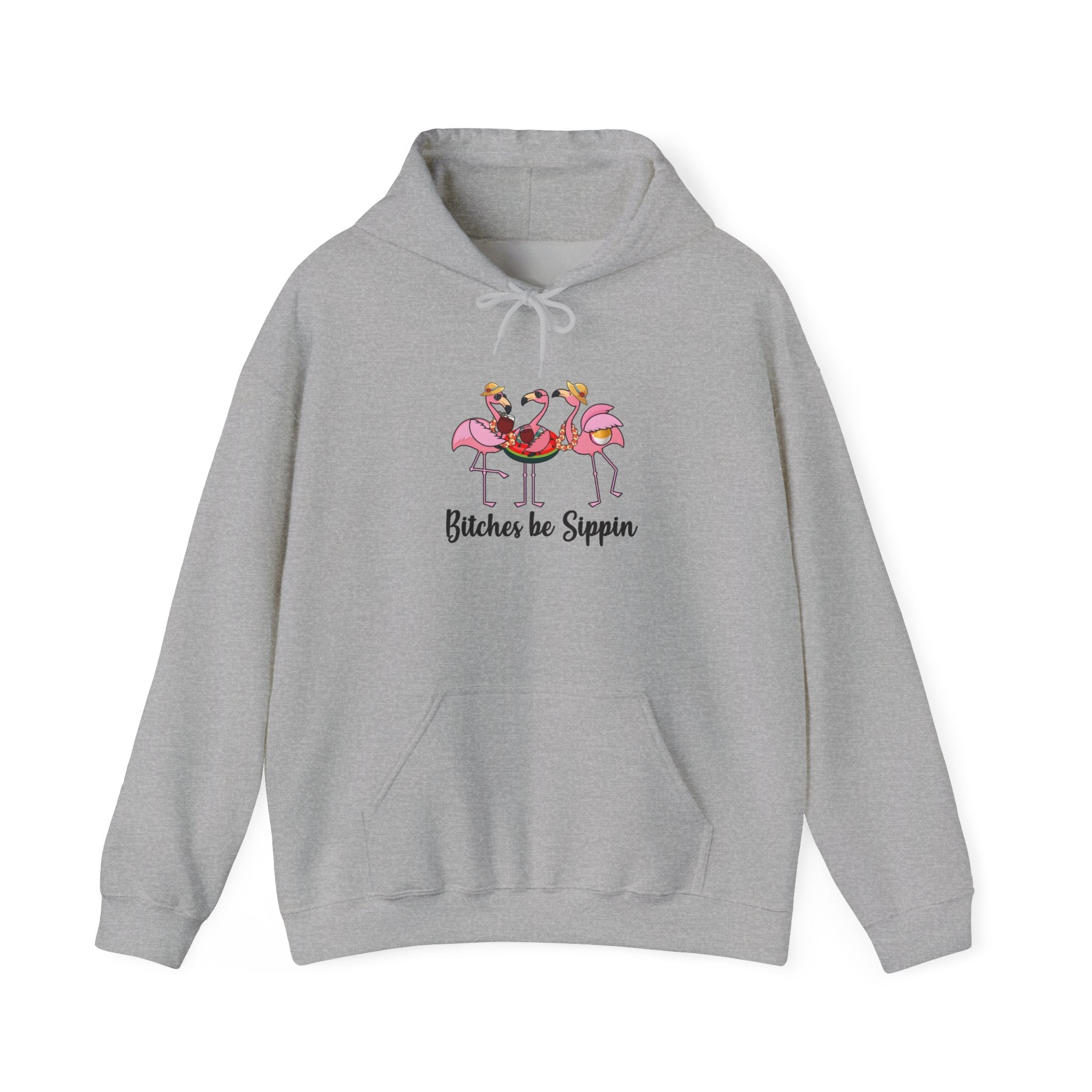 Flamingo 'Bitches Be Sippin' Hoodie – Funny Tropical Ladies Wine Graphic Sweatshirt