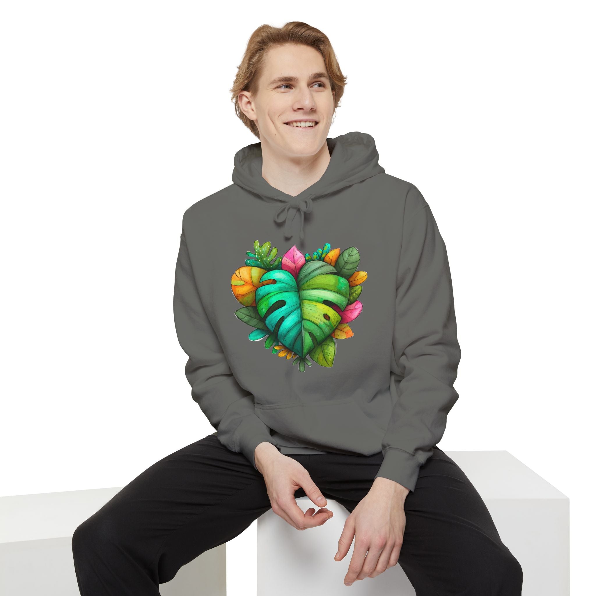 Leaf Heart Hoodie — Tropical Botanical Graphic Sweatshirt