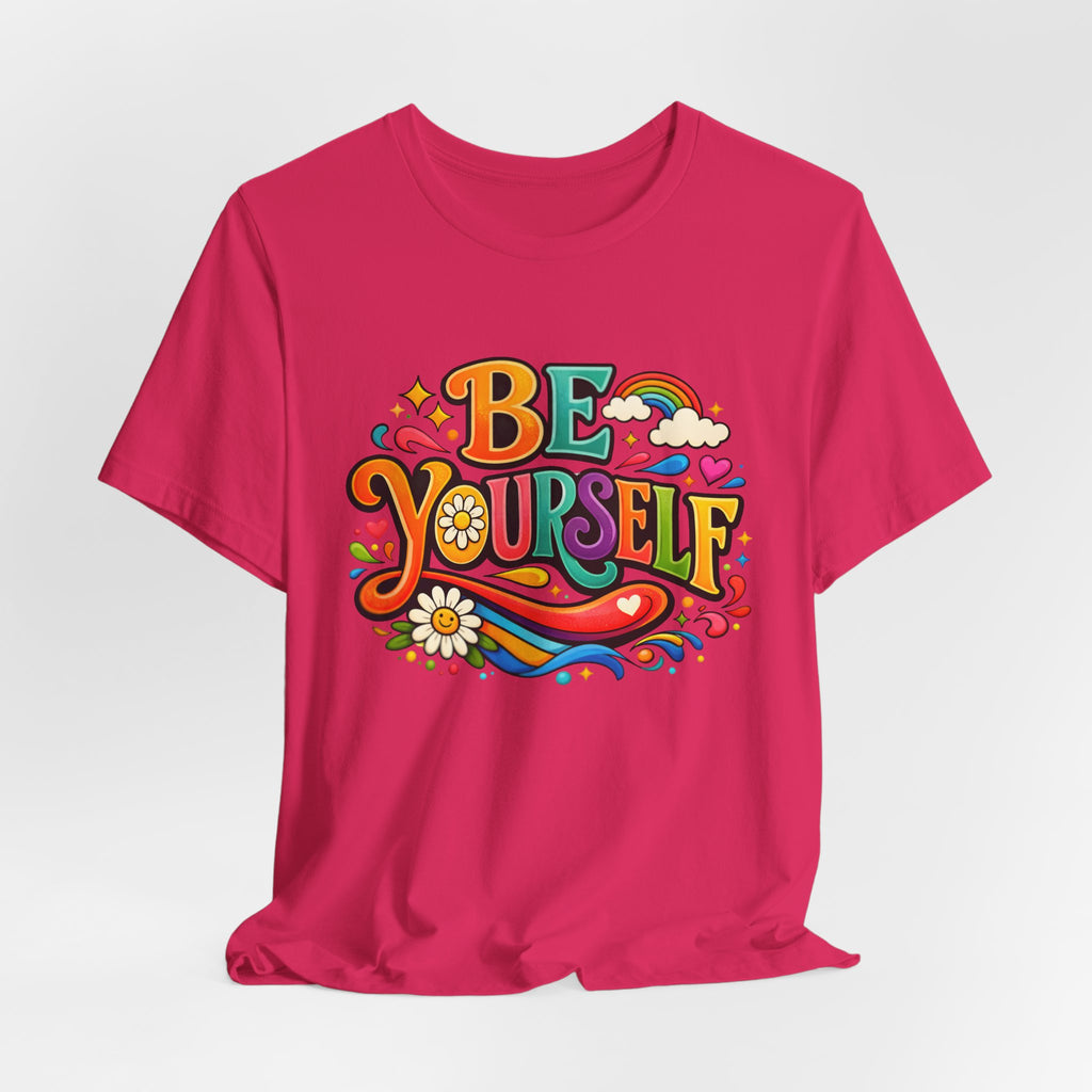 Be Yourself Retro Graphic Tee – Positive Rainbow Floral T‑Shirt