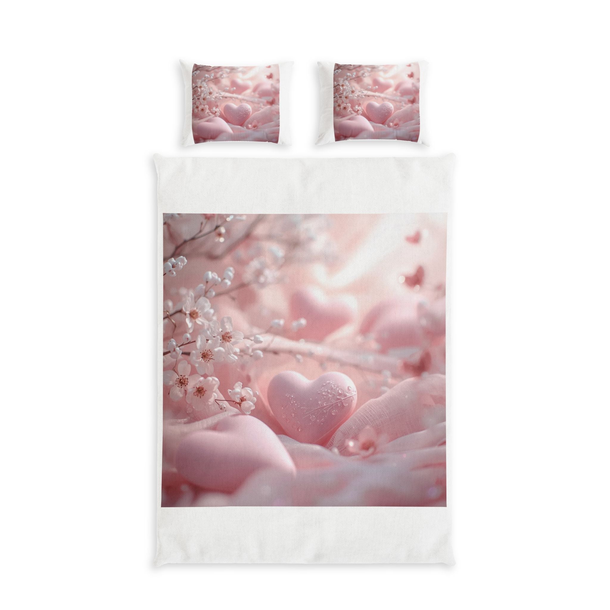 Romantic Pink Heart Cotton Bed Set – Floral Valentine Duvet Cover & Pillowcases