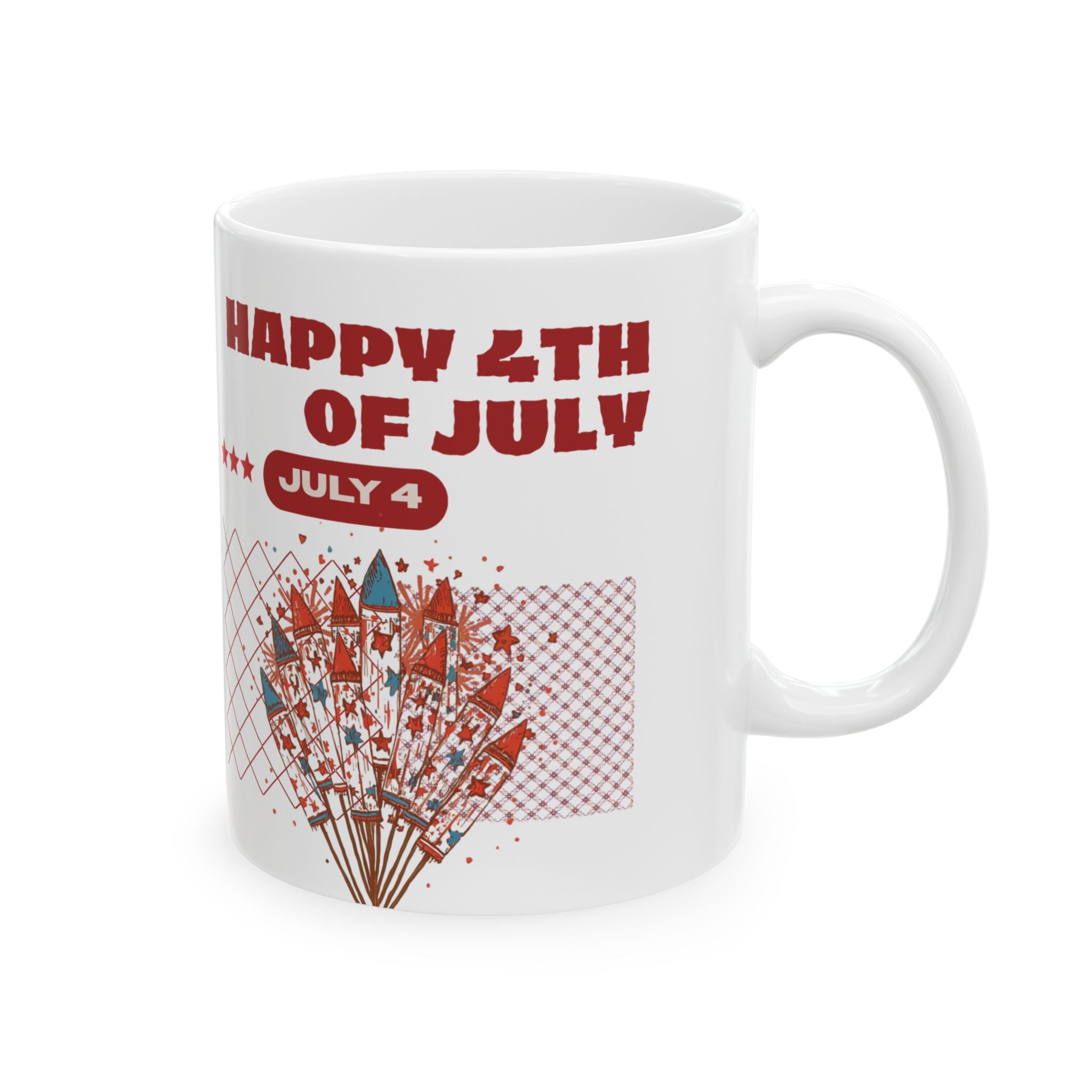Happy 4th of July Ceramic Mug — Patriotic Fireworks Coffee Cup (11oz & 15oz)