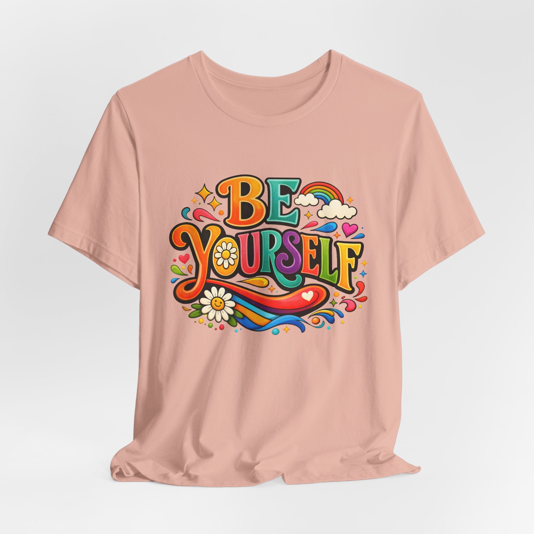 Be Yourself Retro Graphic Tee – Positive Rainbow Floral T‑Shirt