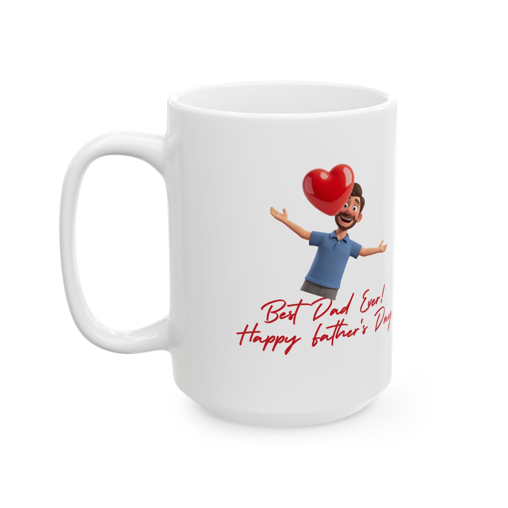 Valentine's Day Ceramic Mug – 'Best Dad Ever! Happy Valentine's Day' Cute Heart Character