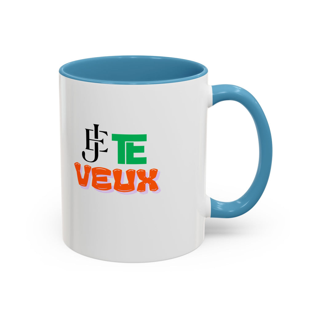 French Phrase Accent Mug — "Je Te Veux" Colorful Ceramic Coffee Mug (11/15oz)