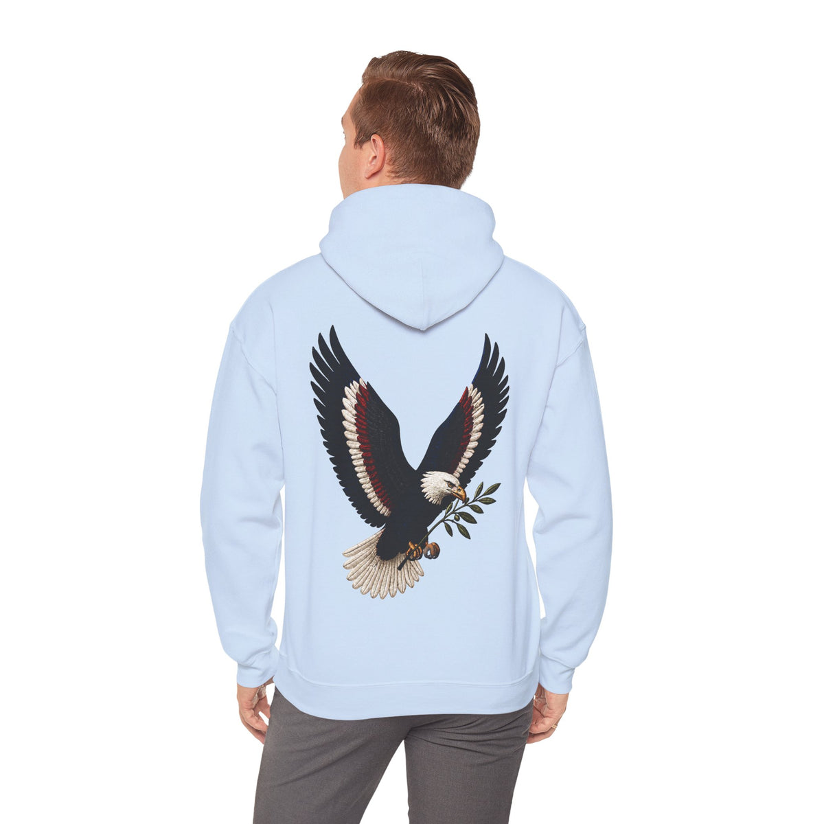 Sweat à capuche avec branche d’olivier et aigle — Sweat-shirt graphique avec aigle à tête blanche patriotique