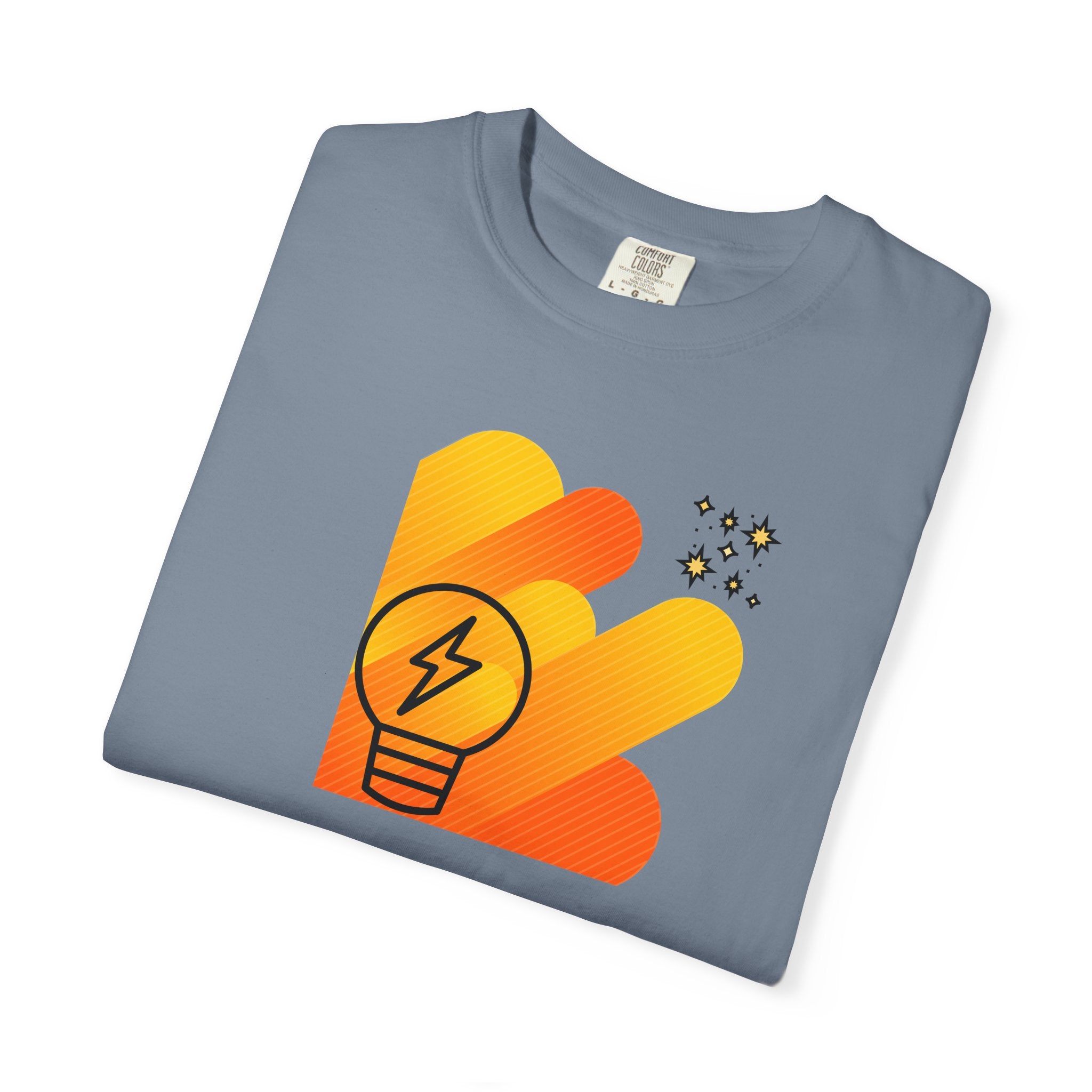 Idea Spark T-Shirt — Retro Orange Lightbulb Graphic Tee