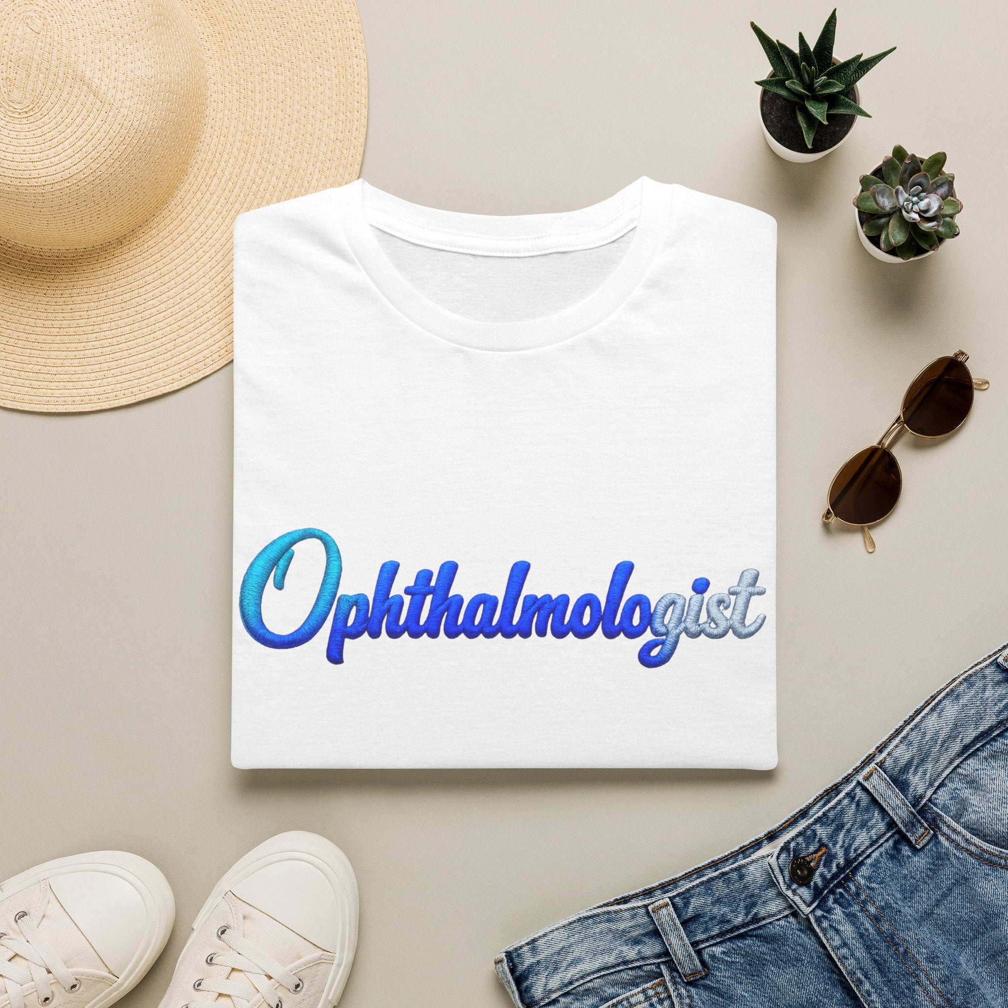 Ophthalmologist T-Shirt — Blue Script Medical Doctor Gift