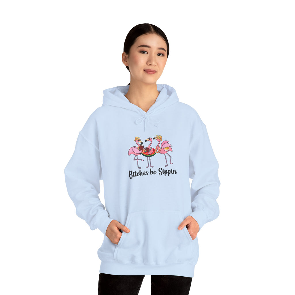 Flamingo 'Bitches Be Sippin' Hoodie – Funny Tropical Ladies Wine Graphic Sweatshirt
