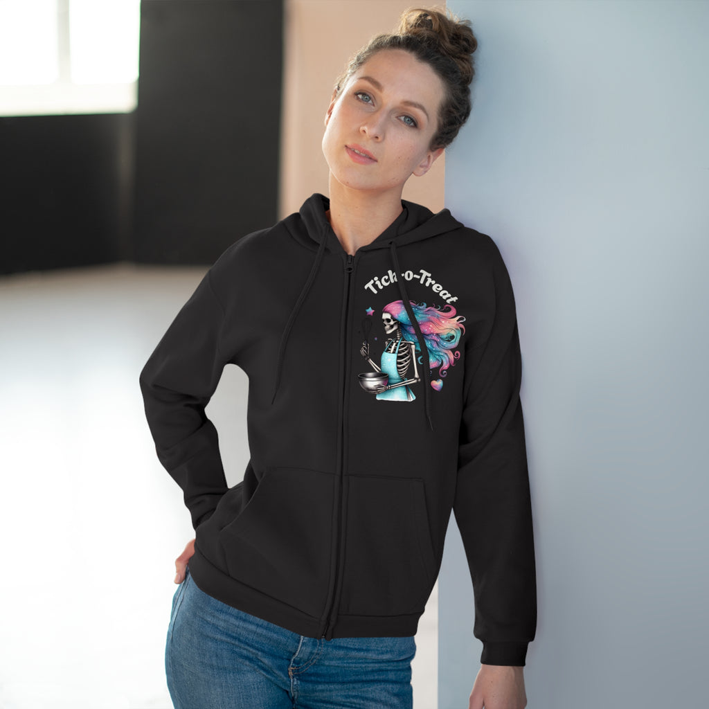 Skeleton Baker Zip Hoodie – Trick-or-Treat Halloween Skeleton with Rainbow Hair