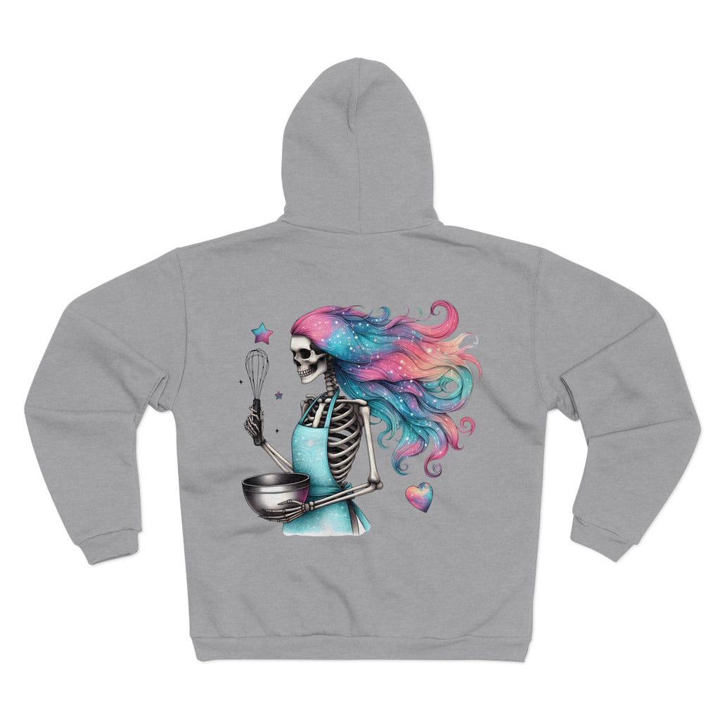 Skeleton Baker Zip Hoodie – Trick-or-Treat Halloween Skeleton with Rainbow Hair