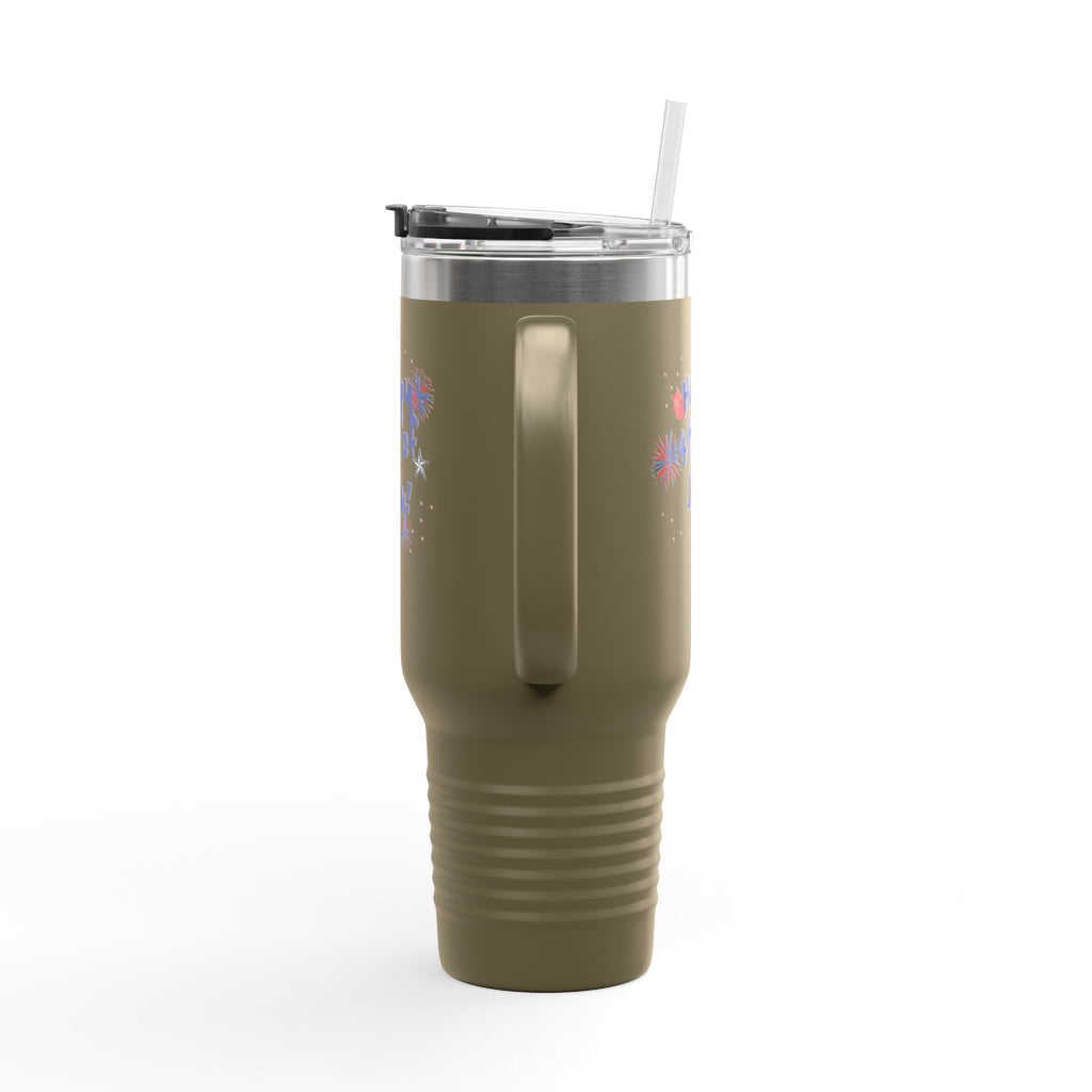 40oz Insulated Travel Mug — "Happy 4th of July" Patriotic Fireworks Design