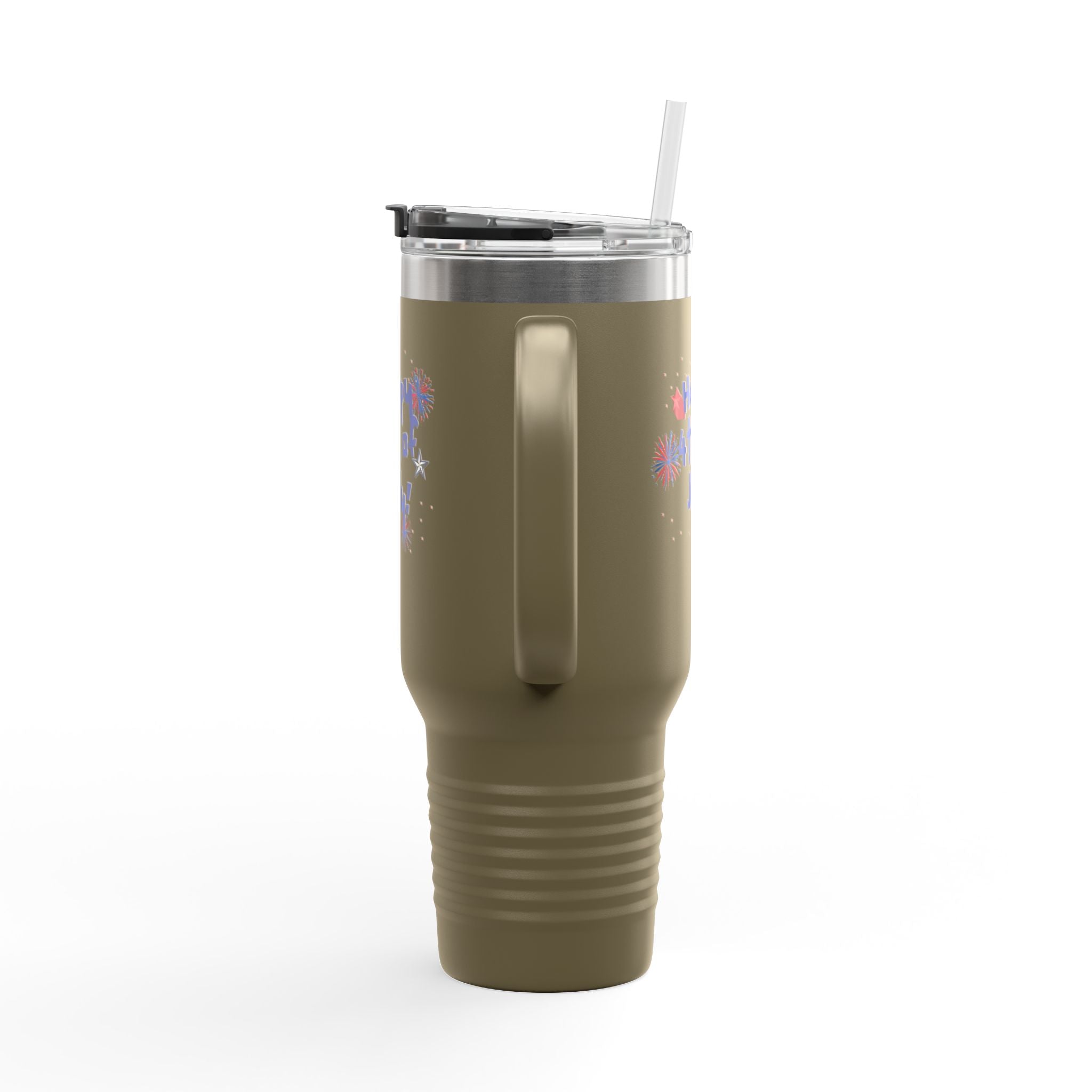 40oz Insulated Travel Mug — "Happy 4th of July" Patriotic Fireworks Design