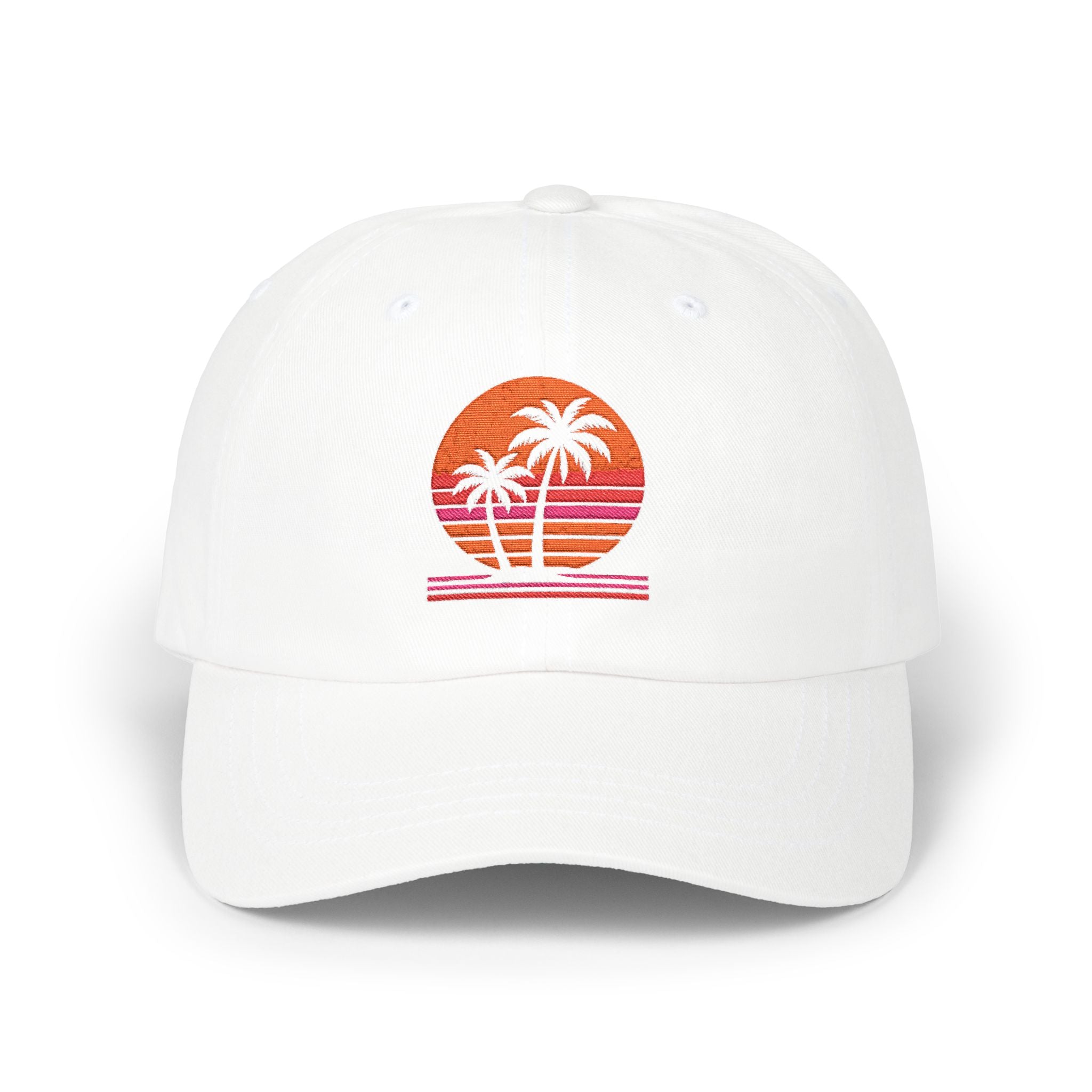 Dad Cap — Retro Sunset Palm Tree Embroidered Hat