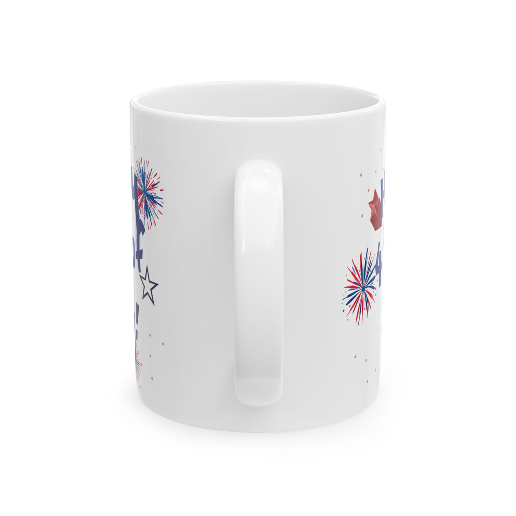 4th of July Fireworks Ceramic Mug — "Happy 4th of July!" Patriotic Coffee Cup (11oz & 15oz)