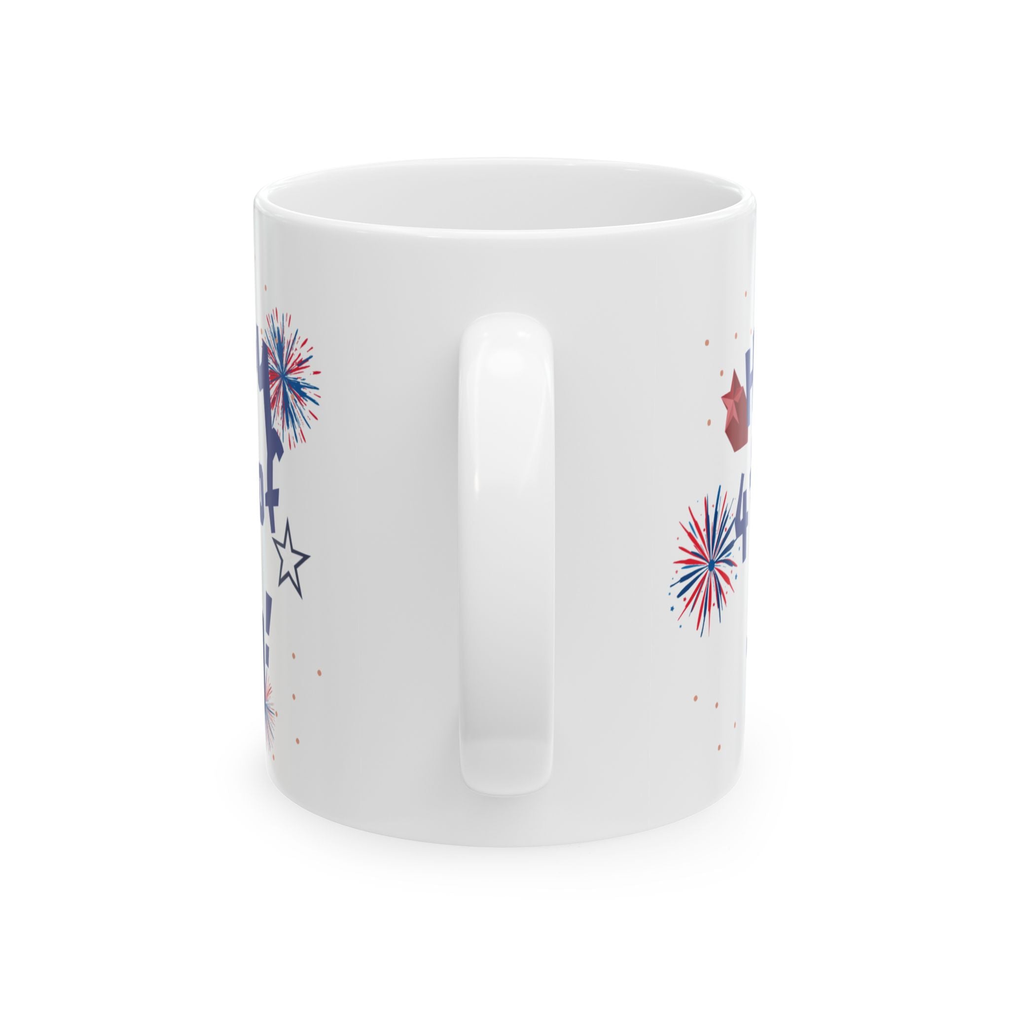 4th of July Fireworks Ceramic Mug — "Happy 4th of July!" Patriotic Coffee Cup (11oz & 15oz)