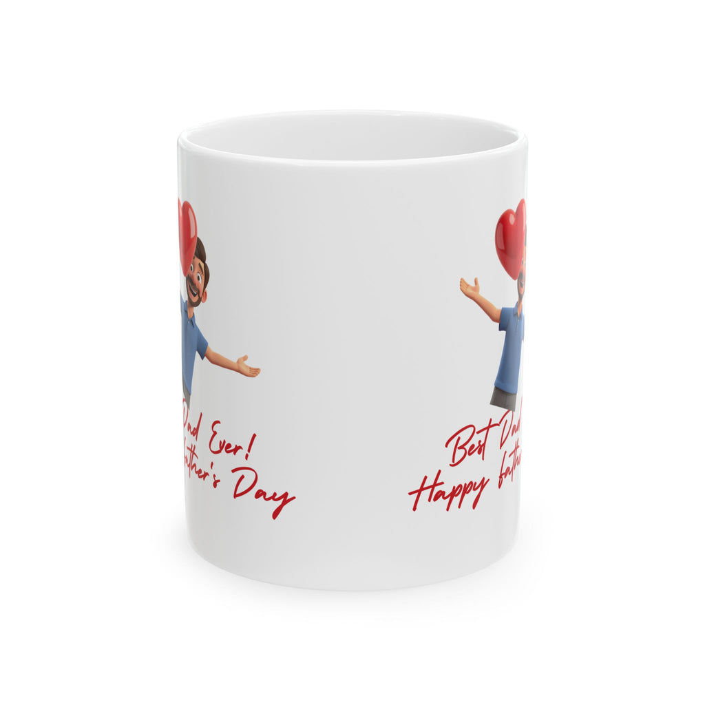 Valentine's Day Ceramic Mug – 'Best Dad Ever! Happy Valentine's Day' Cute Heart Character