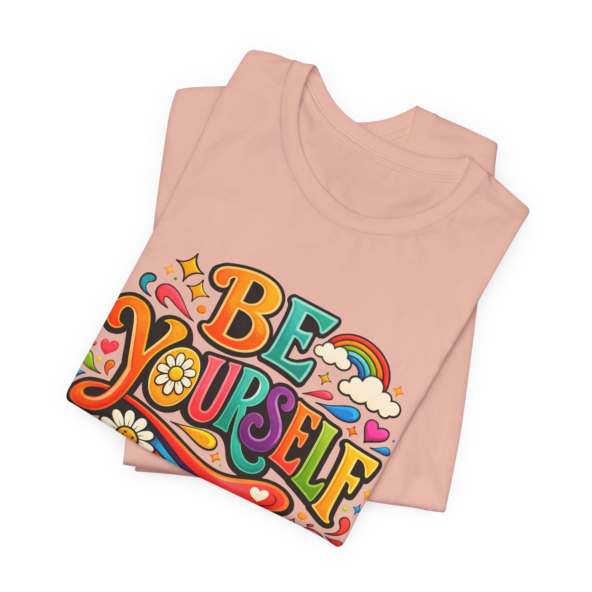 Be Yourself Retro Graphic Tee – Positive Rainbow Floral T‑Shirt