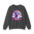 Crewneck Sweatshirt — Cute Grim Reaper Riding Unicorn Rainbow "True Audacity"