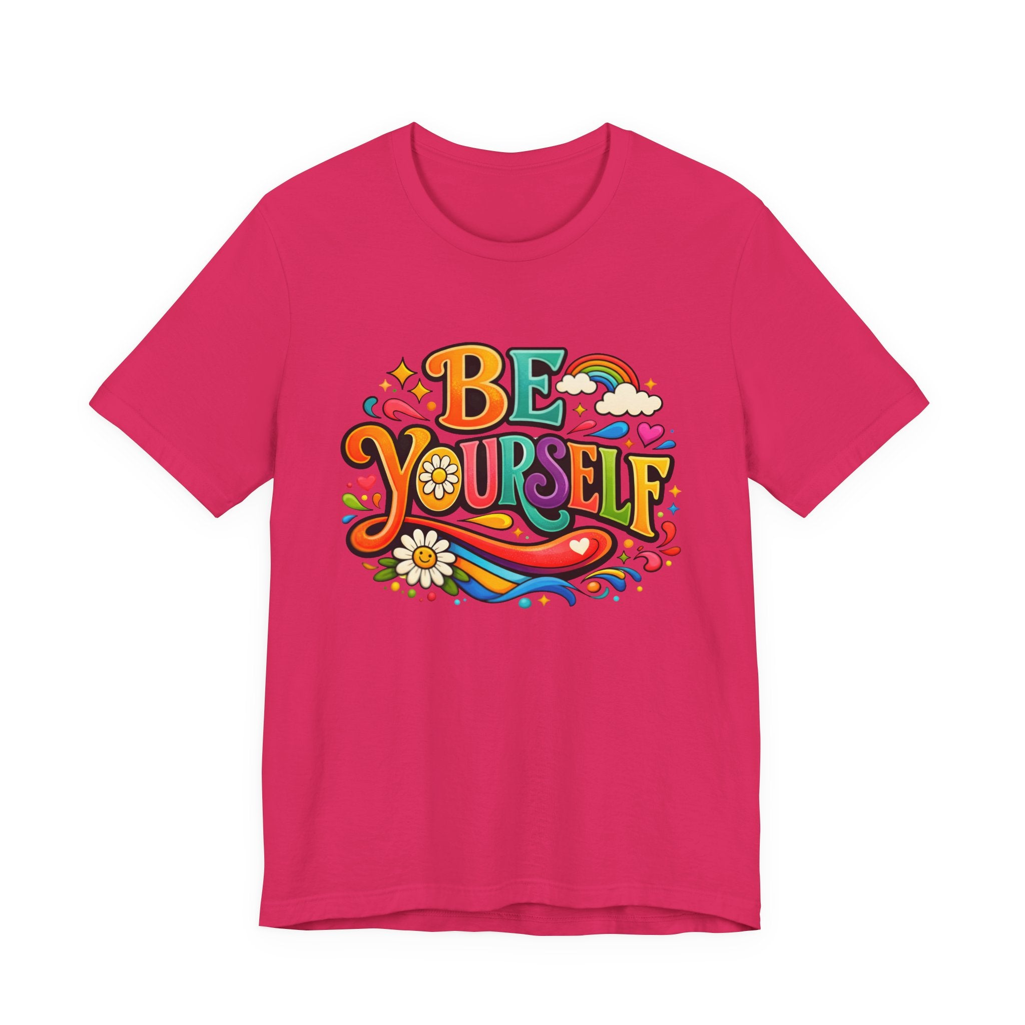 Be Yourself Retro Graphic Tee – Positive Rainbow Floral T‑Shirt