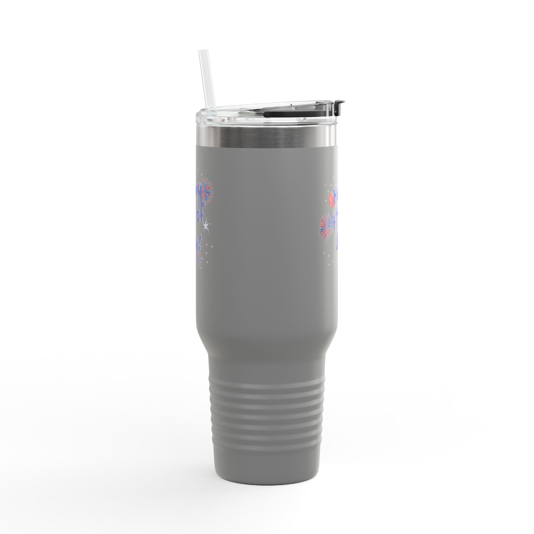 40oz Insulated Travel Mug — "Happy 4th of July" Patriotic Fireworks Design