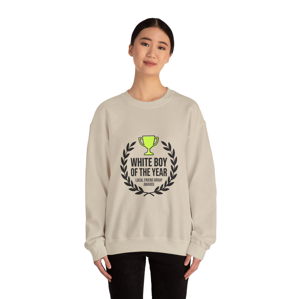 White Boy of the Year Sweatshirt | minimal meme, bold text