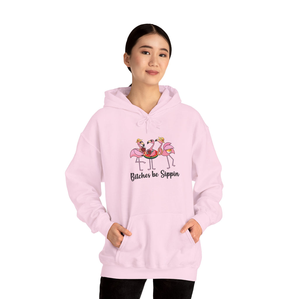 Flamingo 'Bitches Be Sippin' Hoodie – Funny Tropical Ladies Wine Graphic Sweatshirt