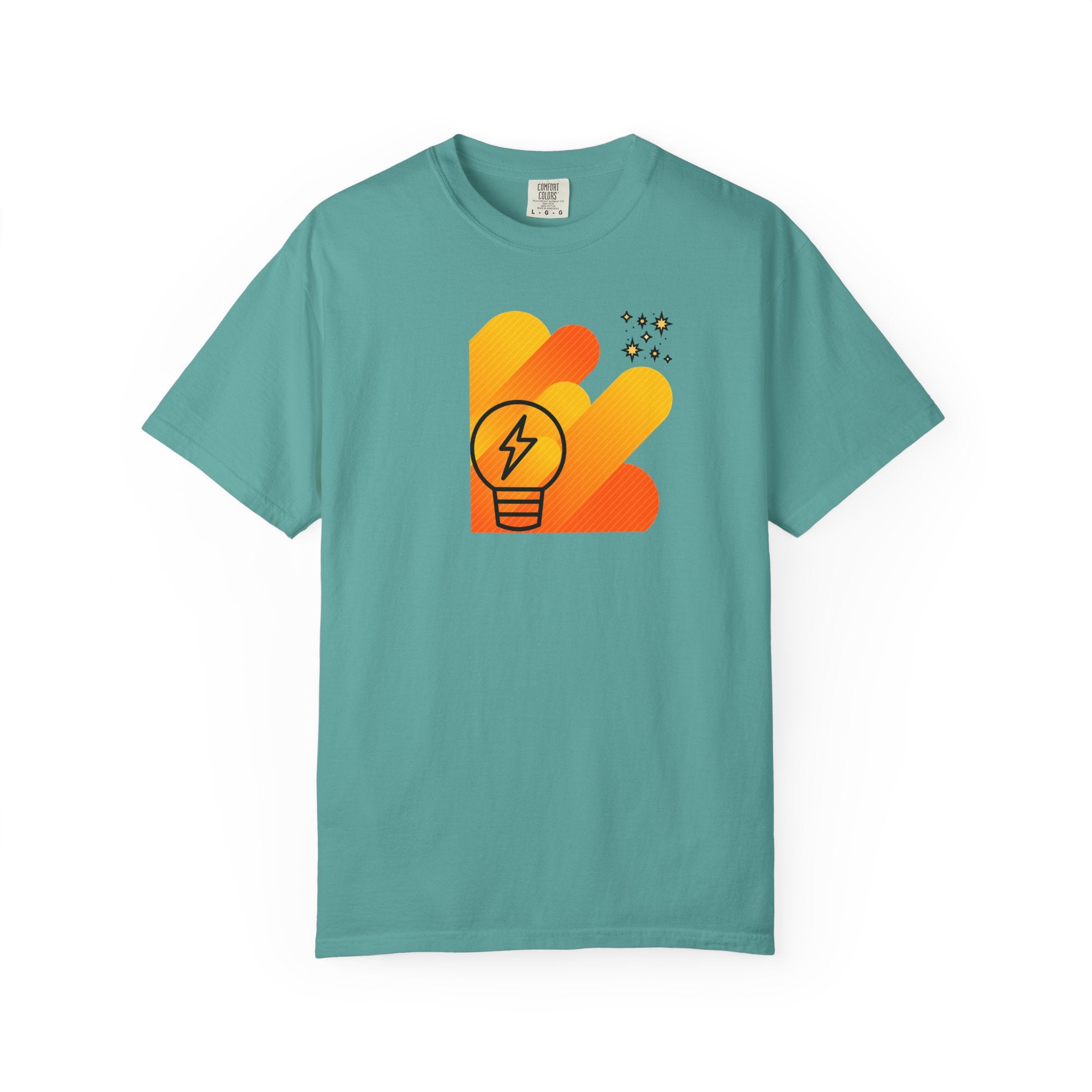 Idea Spark T-Shirt — Retro Orange Lightbulb Graphic Tee