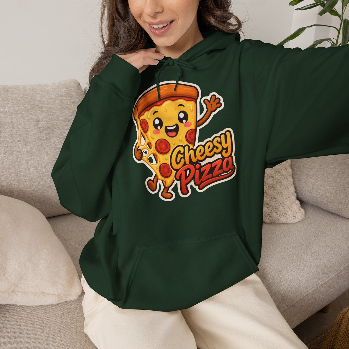 Cheesy Pizza Graphic Pullover Hoodie – Unisex