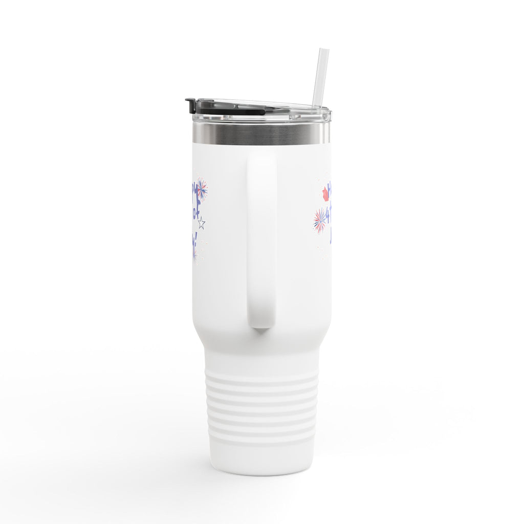 40oz Insulated Travel Mug — "Happy 4th of July" Patriotic Fireworks Design