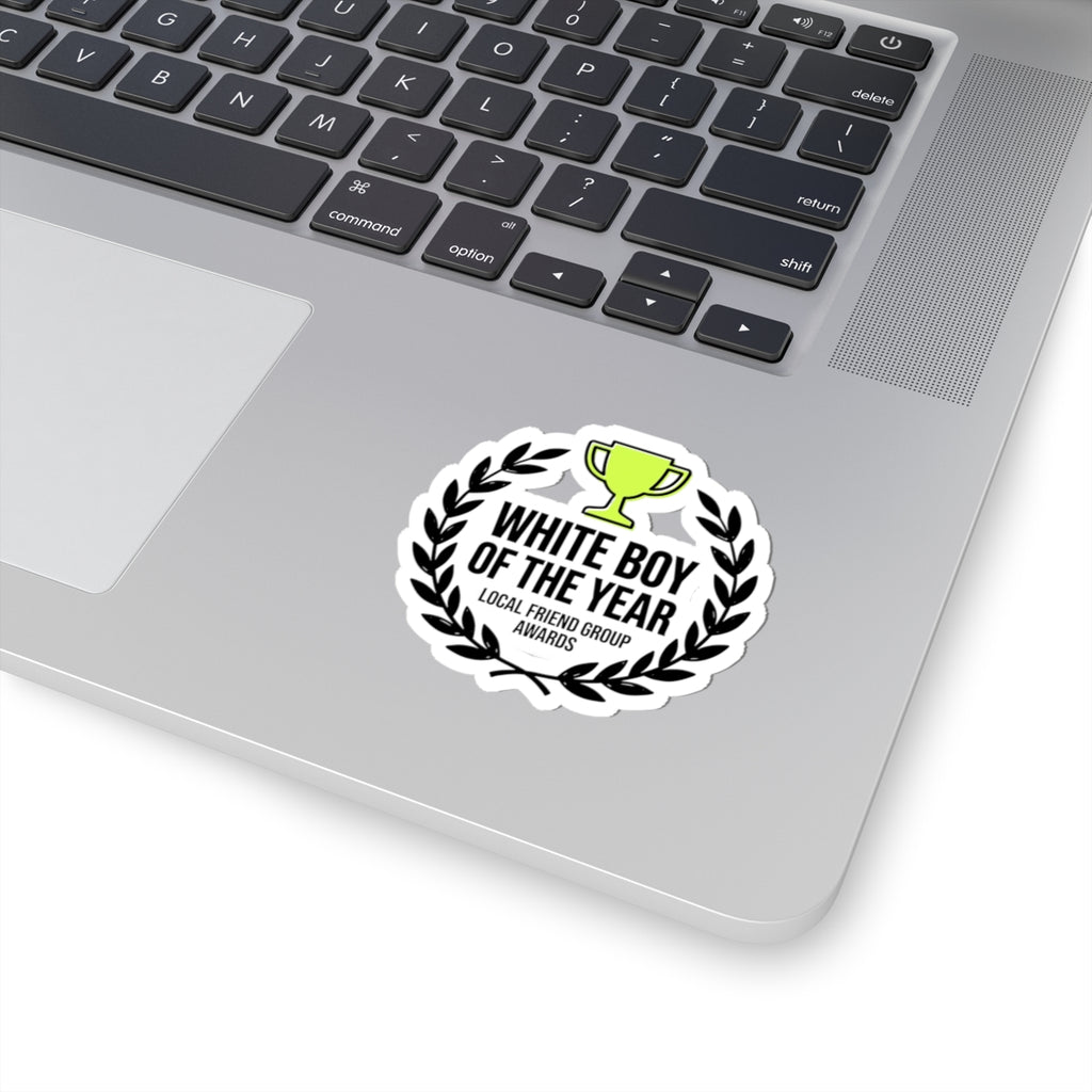 White Boy of the Year Kiss-Cut Stickers, minimal meme, black on white