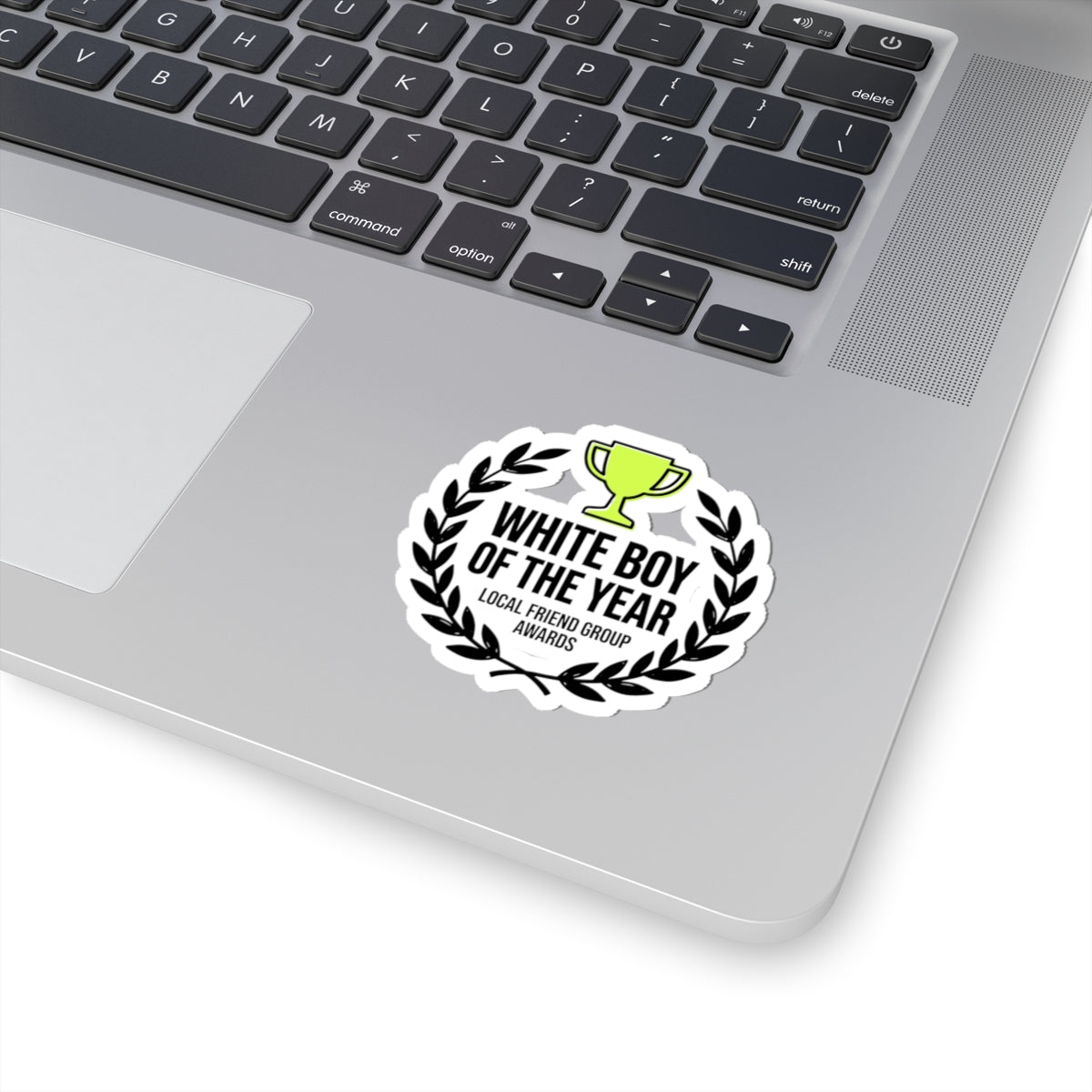 White Boy of the Year Kiss-Cut Stickers, minimal meme, black on white