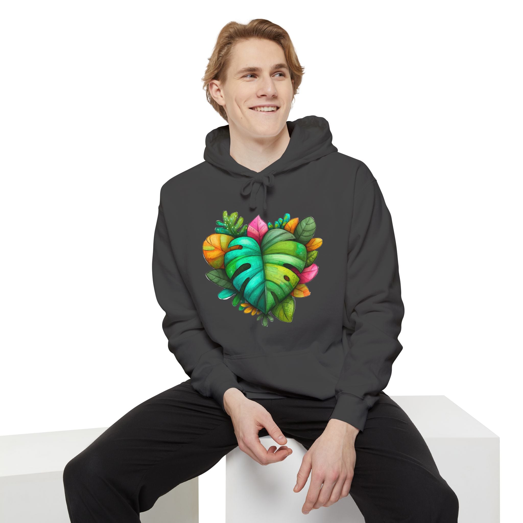 Leaf Heart Hoodie — Tropical Botanical Graphic Sweatshirt