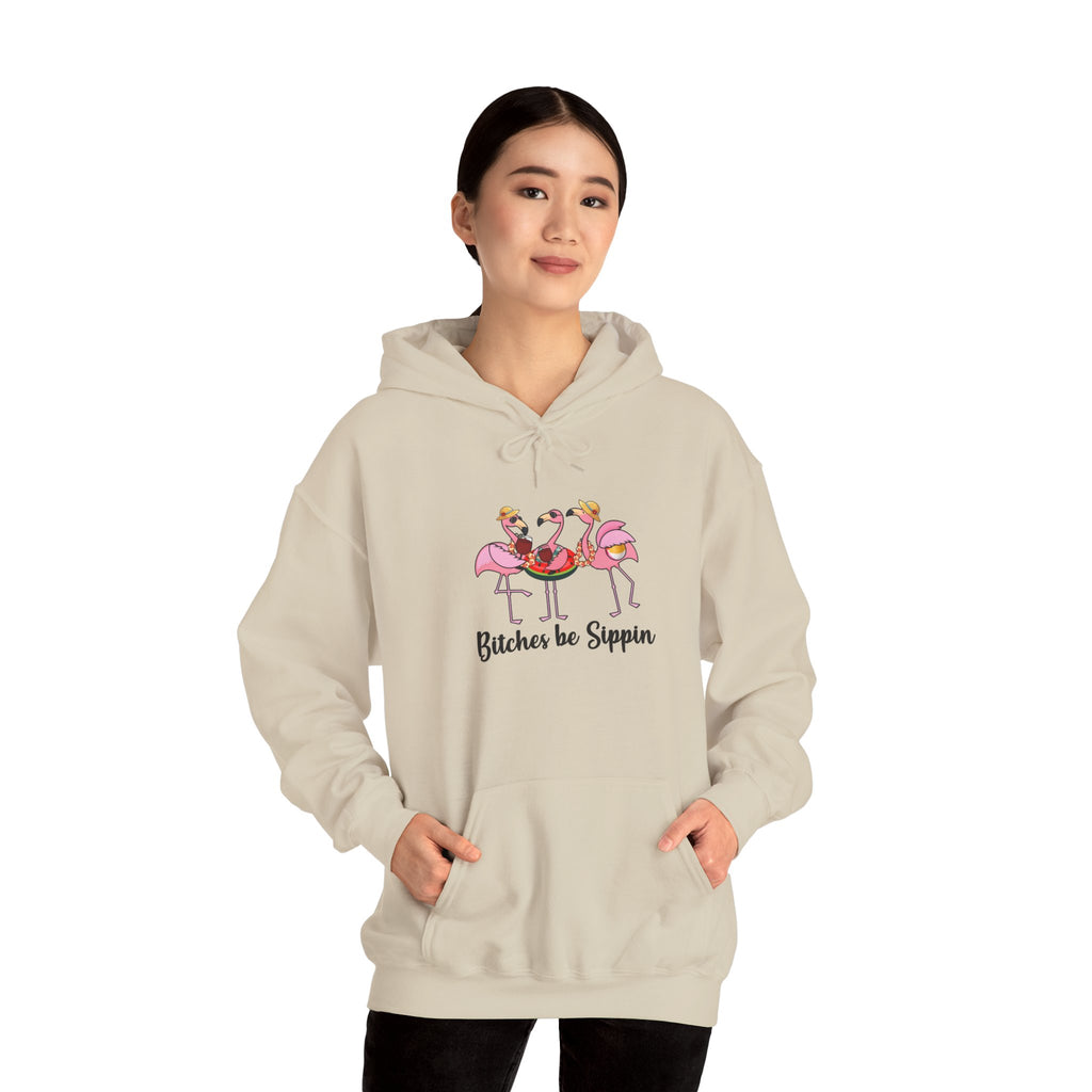 Flamingo 'Bitches Be Sippin' Hoodie – Funny Tropical Ladies Wine Graphic Sweatshirt