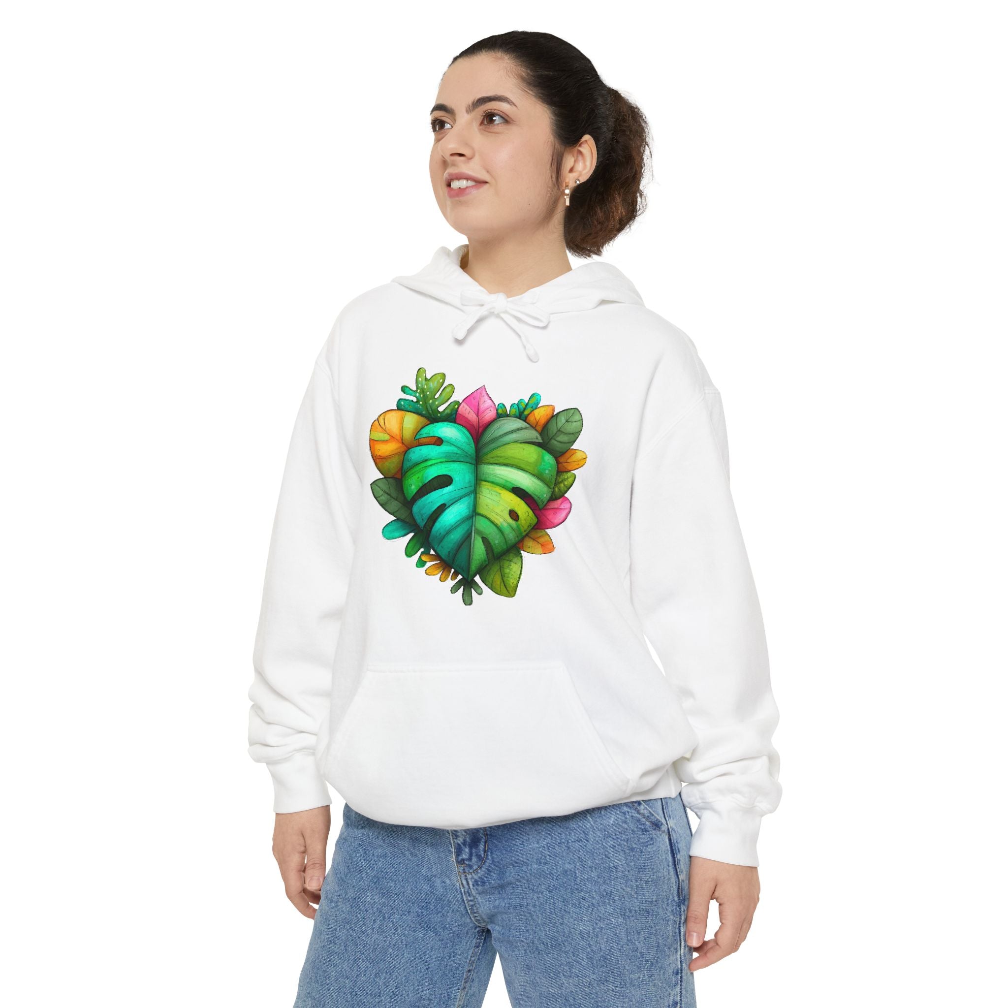 Leaf Heart Hoodie — Tropical Botanical Graphic Sweatshirt
