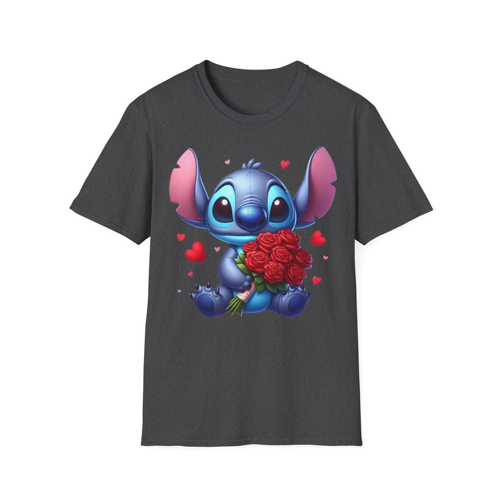 Stitch Holding Roses T-Shirt — Cute Valentine’s Day Cartoon Tee