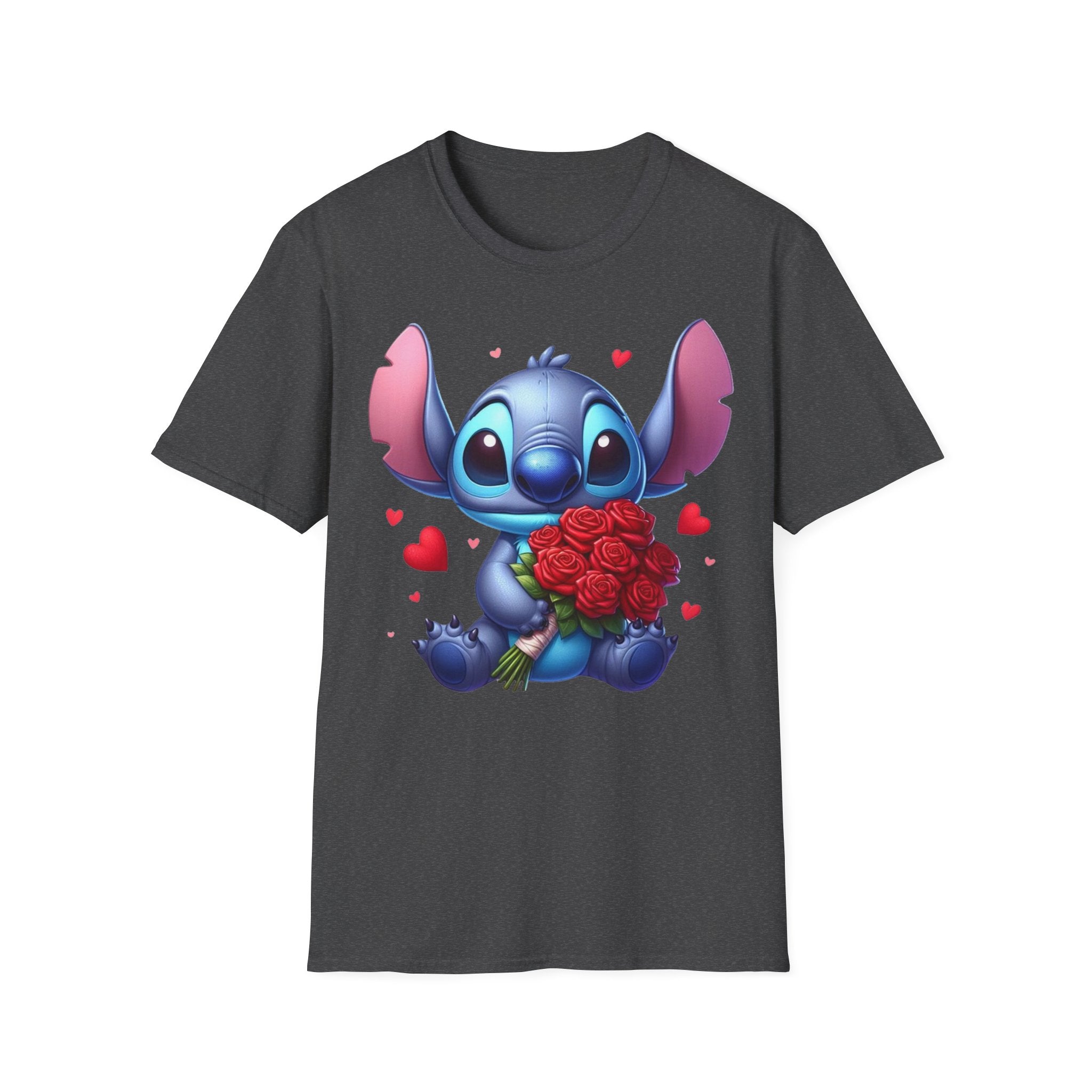 Stitch Holding Roses T-Shirt — Cute Valentine’s Day Cartoon Tee