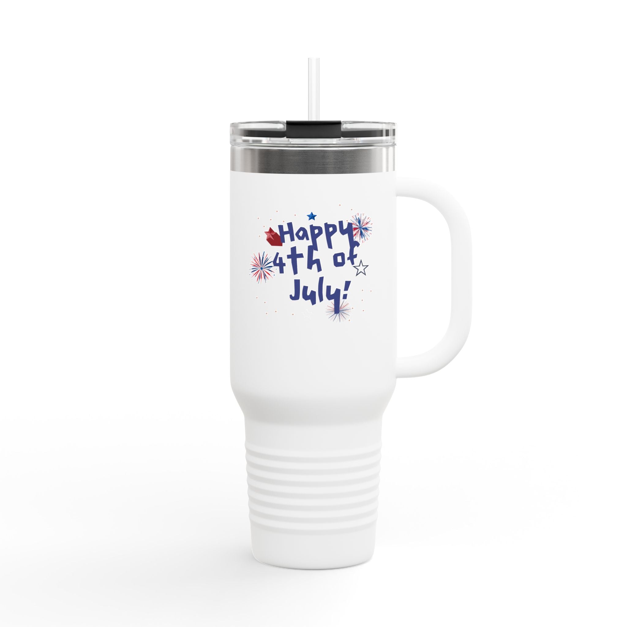 40oz Insulated Travel Mug — "Happy 4th of July" Patriotic Fireworks Design