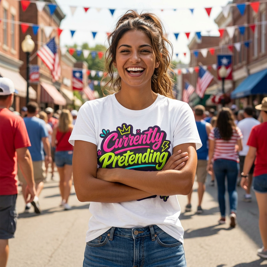 T-Shirt — "Currently Pretending I Care" Neon Streetwear Graphic Tee