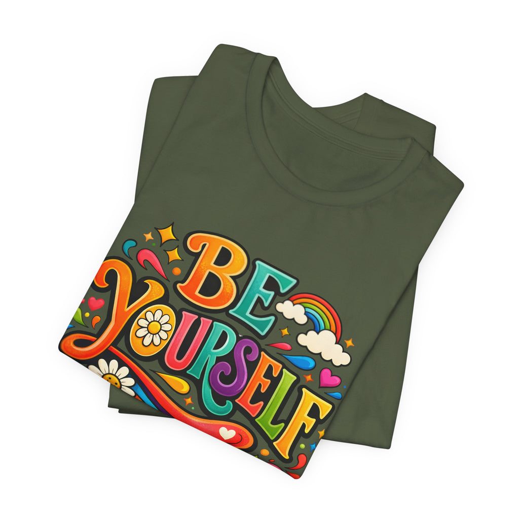 Be Yourself Retro Graphic Tee – Positive Rainbow Floral T‑Shirt